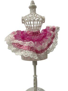 Pink White Lace Ruffle Tutu Skirt Fashion Doll Clothes Coquette Balletcore